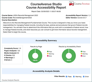 Online Course Development: Accesibility report tool included in the CourseAvenue Studio